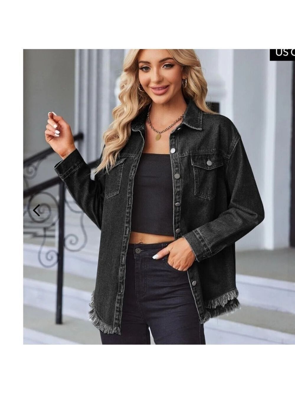 ZEAGOO BLACK DENIM JACKET SHIRT SHACKET BUTTON DOWN LONG SLEEVE NWT XL
